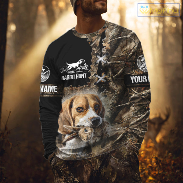 Rabbit Hunting Forest Camo 3D All Over Printed Custom Name Shirt, Rabbit Hunting Gifts NBT141