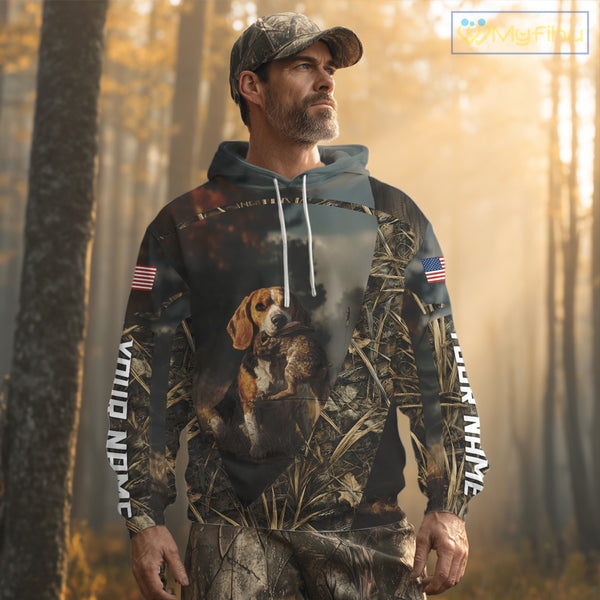 Custom Rabbit Hunting Beagle Dog US Flag Camouflage 3D Shirts, Rabbit Hunting Clothes NBT229