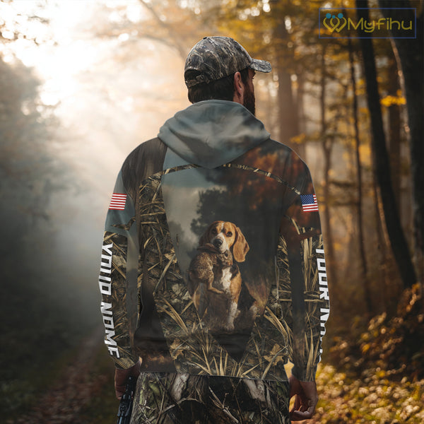 Custom Rabbit Hunting Beagle Dog US Flag Camouflage 3D Shirts, Rabbit Hunting Clothes NBT229