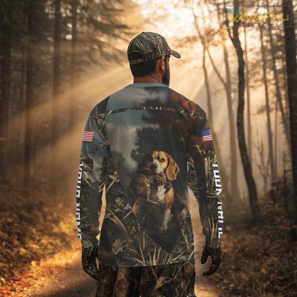 Custom Rabbit Hunting Beagle Dog US Flag Camouflage 3D Shirts, Rabbit Hunting Clothes NBT229