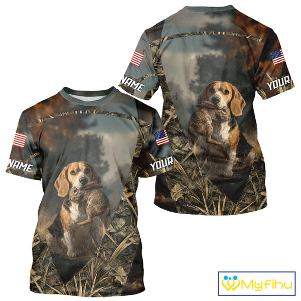 Custom Rabbit Hunting Beagle Dog US Flag Camouflage 3D Shirts, Rabbit Hunting Clothes NBT229