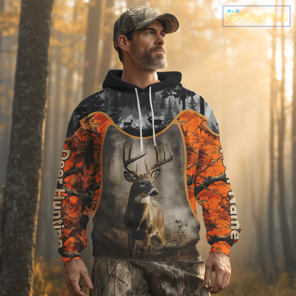 Custom 3D Deer Hunting Orange Camouflage Shirts for Men, Best Hunting Gifts for Hunters NBT231