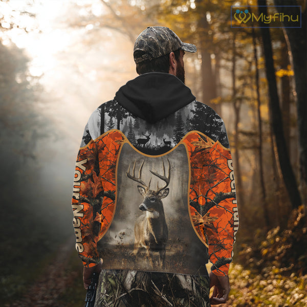 Custom 3D Deer Hunting Orange Camouflage Shirts for Men, Best Hunting Gifts for Hunters NBT231