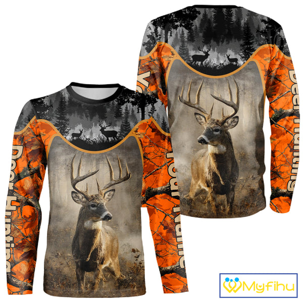 Custom 3D Deer Hunting Orange Camouflage Shirts for Men, Best Hunting Gifts for Hunters NBT231