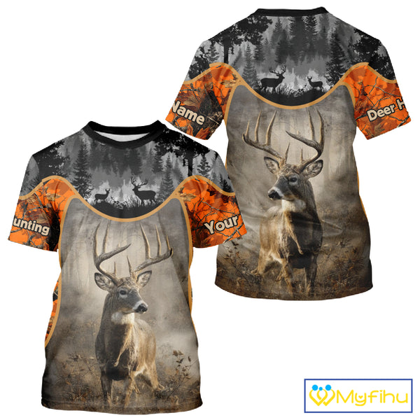 Custom 3D Deer Hunting Orange Camouflage Shirts for Men, Best Hunting Gifts for Hunters NBT231