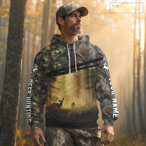 Whitetail Deer Hunting Custom Name Camouflage Shirt, Best for Hunting Season NBT286