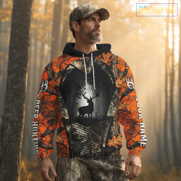 Personalized Orange Camo Whitetail Deer Hunting Shirt With 3D Print For Deer Hunters NBT287