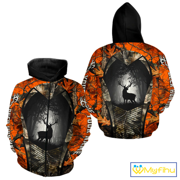 Personalized Orange Camo Whitetail Deer Hunting Shirt With 3D Print For Deer Hunters NBT287