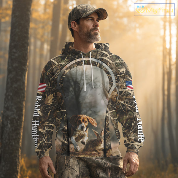 Custom Beagle Dog Rabbit Hunting US Flag Camo Shirts, Rabbit Hunting Gifts for Men NBT234
