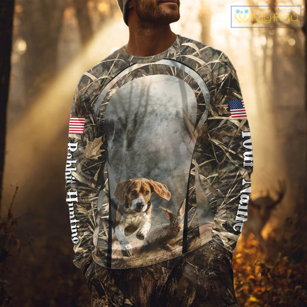 Custom Beagle Dog Rabbit Hunting US Flag Camo Shirts, Rabbit Hunting Gifts for Men NBT234
