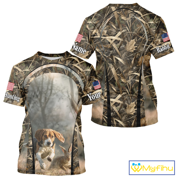 Custom Beagle Dog Rabbit Hunting US Flag Camo Shirts, Rabbit Hunting Gifts for Men NBT234