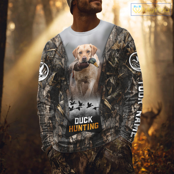 Mallard Duck Hunting Waterfowl Camo Custom Name Shirts for Men, Duck Hunting Clothing NBT288