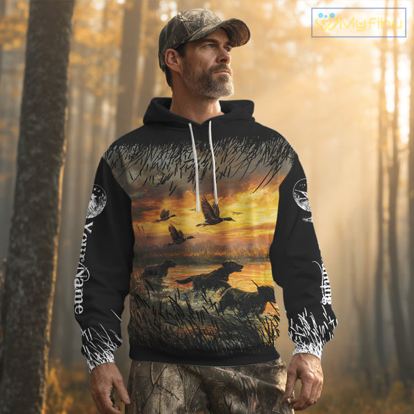 Duck Hunting Mallard Duck with Black Labrador Retriever Dog Custom Name Shirts, Hunting Gifts NBT146