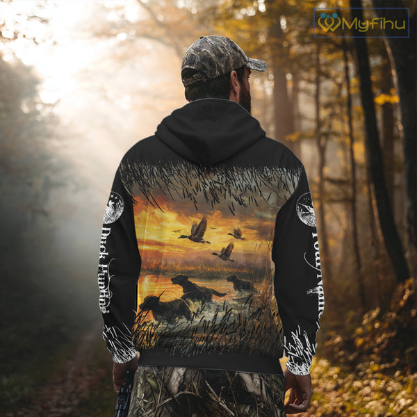 Duck Hunting Mallard Duck with Black Labrador Retriever Dog Custom Name Shirts, Hunting Gifts NBT146