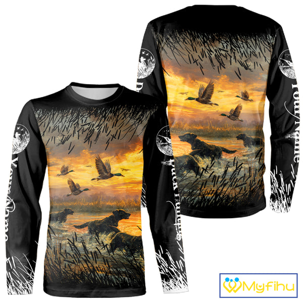 Duck Hunting Mallard Duck with Black Labrador Retriever Dog Custom Name Shirts, Hunting Gifts NBT146