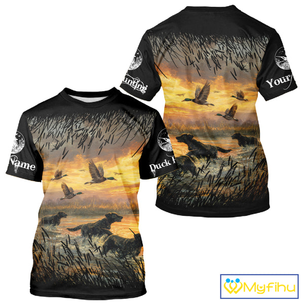 Duck Hunting Mallard Duck with Black Labrador Retriever Dog Custom Name Shirts, Hunting Gifts NBT146