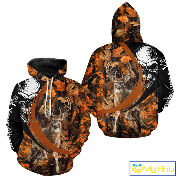 Deer Hunting Orange Camouflage Skull 3D Custom Name Shirts, Camouflage Deer Hunting Gifts NBT238
