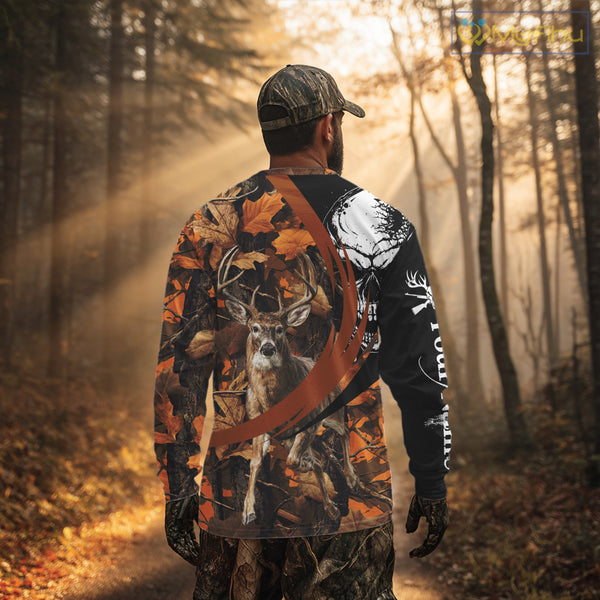 Deer Hunting Orange Camouflage Skull 3D Custom Name Shirts, Camouflage Deer Hunting Gifts NBT238