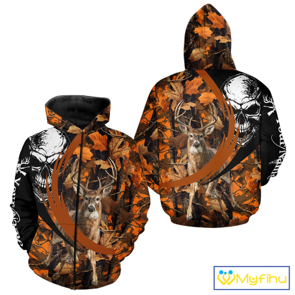 Deer Hunting Orange Camouflage Skull 3D Custom Name Shirts, Camouflage Deer Hunting Gifts NBT238