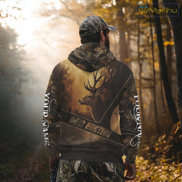Brown Camo Deer Hunting All Over Printing Shirt with Big Buck - Hunting Clothes for Men NBT50