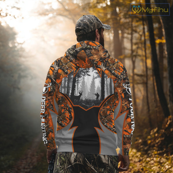 Whitetail Deer Hunting Orange Camouflage Full All-Over 3D for Men, Deer Hunting Gifts NBT242