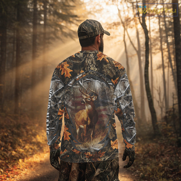 Deer Hunting Camo Hoodie American Flag Long Sleeve 3D Shirt Men Camo Hoodie NBT293
