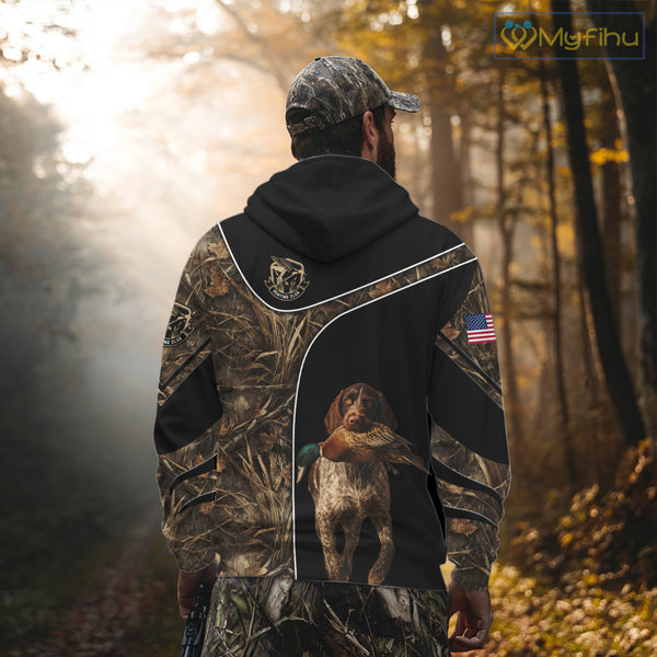 Duck Hunting with German Wirehaired Pointer Dog Camo Custom Name Shirts, Duck Hunting Shirts for Hunter NBT157