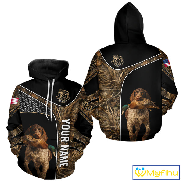Duck Hunting with German Wirehaired Pointer Dog Camo Custom Name Shirts, Duck Hunting Shirts for Hunter NBT157