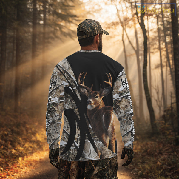 Personalized Whitetail Deer Hunting 3D All Over Printed Hoodie Winter Camo Long Sleeve for Men, Women NBT296