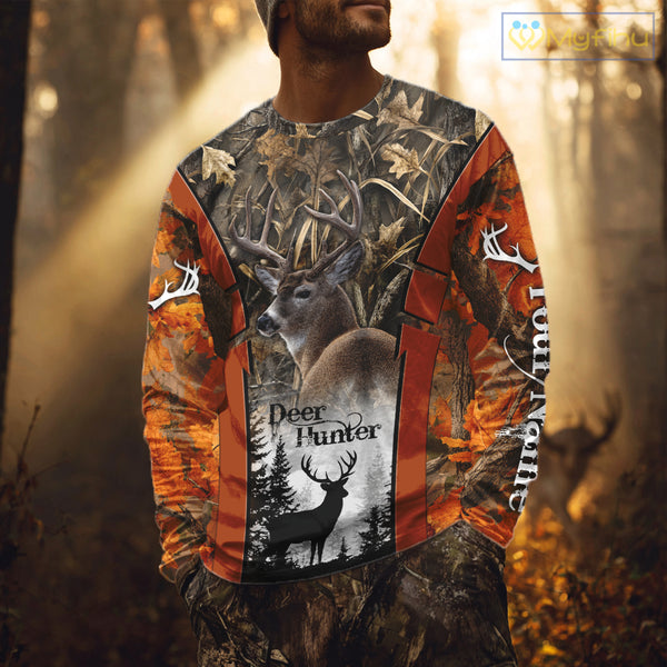 Customized Name Whitetail Deer Hunting Orange Camo Hoodie 3D Shirt, Gift for Hunters NBT297