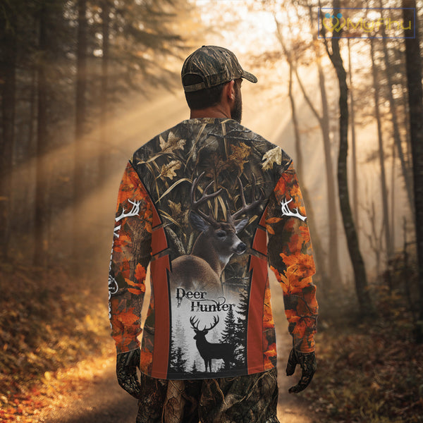 Customized Name Whitetail Deer Hunting Orange Camo Hoodie 3D Shirt, Gift for Hunters NBT297