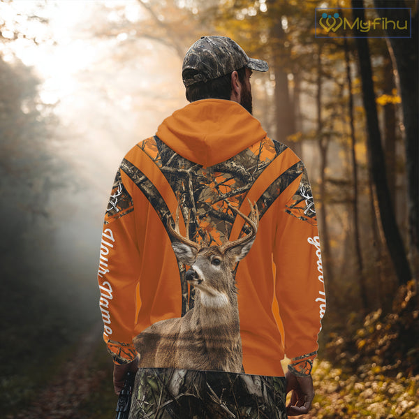 Whitetail Deer Hunting 3D Full Orange Camo Shirt Custom Name Best Gift for Hunters NBT249