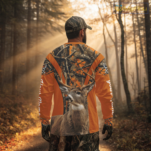 Whitetail Deer Hunting 3D Full Orange Camo Shirt Custom Name Best Gift for Hunters NBT249