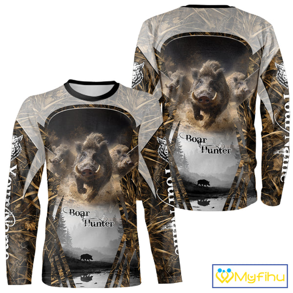 Beautiful Custom Camo Boar Hunting Shirt With Full All Over 3D Printing For Boar Hunters NBT162