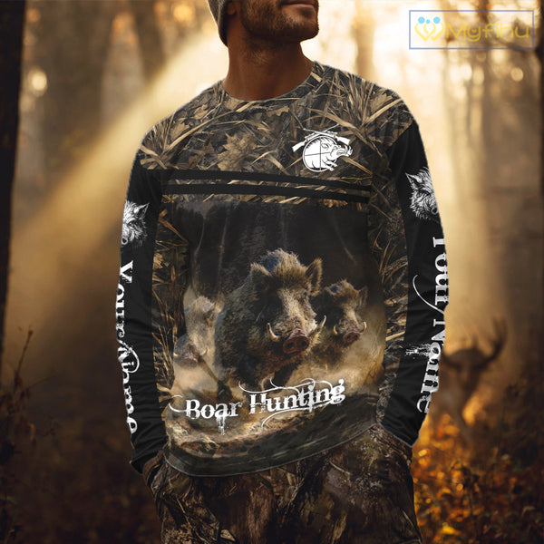 Wild Boar Hunting 3D Full Printing Personalized Camo Shirts for Boar Hunters, Boar Hunting Gifts NBT172