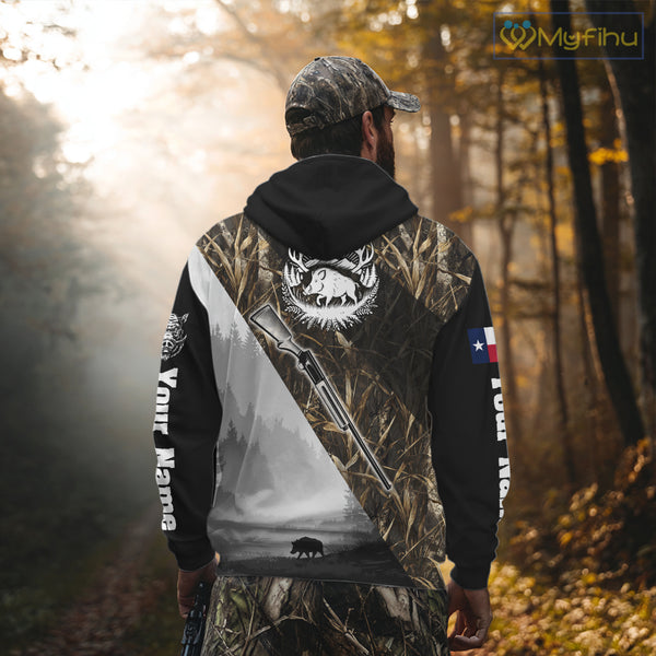 Wild Boar Hunting with Texas Flag and Scope 3D Custom Name Shirts, Boar Gifts for Hunters NBT173