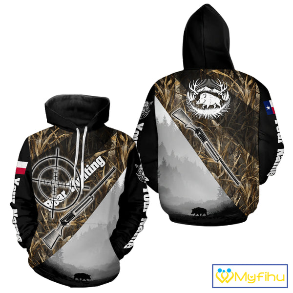 Wild Boar Hunting with Texas Flag and Scope 3D Custom Name Shirts, Boar Gifts for Hunters NBT173