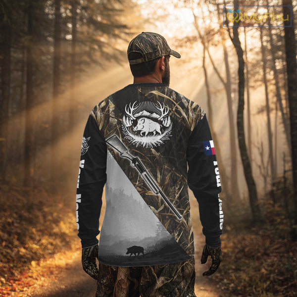 Wild Boar Hunting with Texas Flag and Scope 3D Custom Name Shirts, Boar Gifts for Hunters NBT173