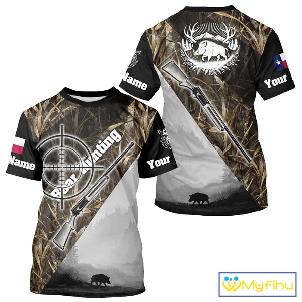 Wild Boar Hunting with Texas Flag and Scope 3D Custom Name Shirts, Boar Gifts for Hunters NBT173