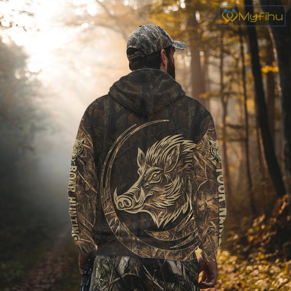 Best Brown Camo Boar Hunting Clothes Custom Name Boar Design Hunting Gifts for Hunter NBT183
