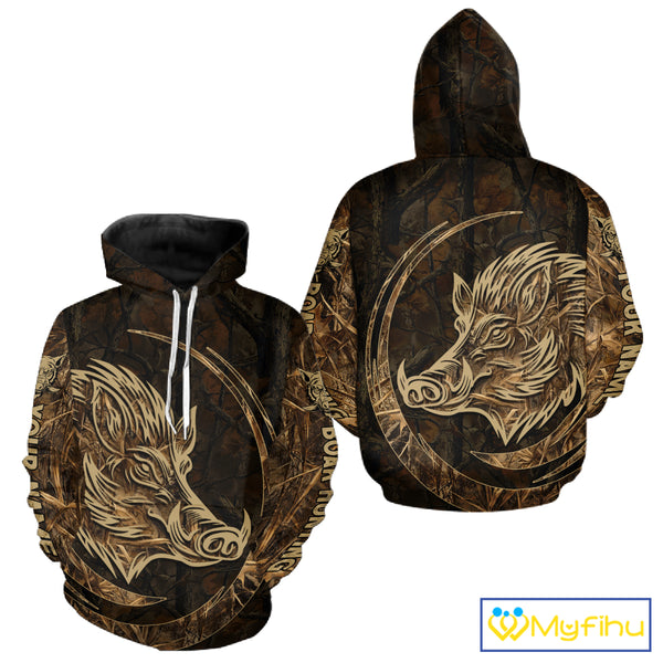 Best Brown Camo Boar Hunting Clothes Custom Name Boar Design Hunting Gifts for Hunter NBT183