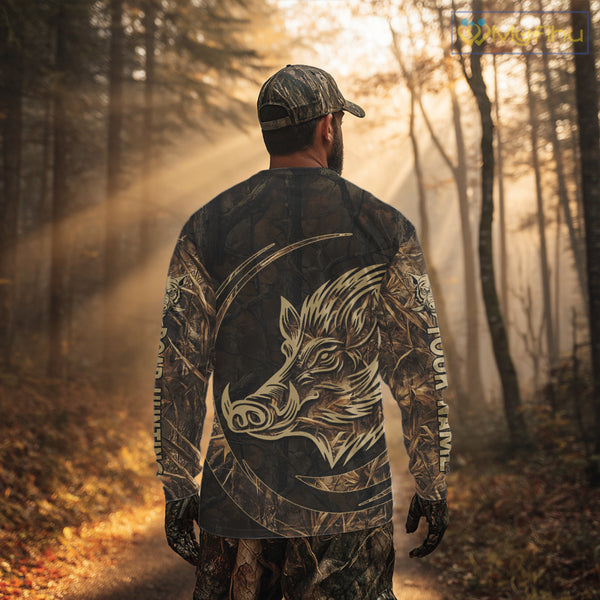Best Brown Camo Boar Hunting Clothes Custom Name Boar Design Hunting Gifts for Hunter NBT183