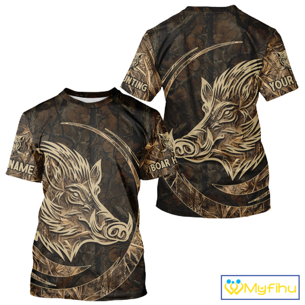 Best Brown Camo Boar Hunting Clothes Custom Name Boar Design Hunting Gifts for Hunter NBT183