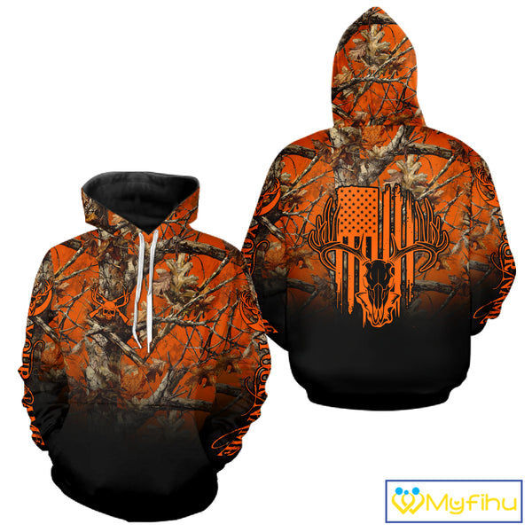 Best Orange Camouflage Deer Hunting Custom Name US Flag Shirts, Deer Hunting Clothes NBT93