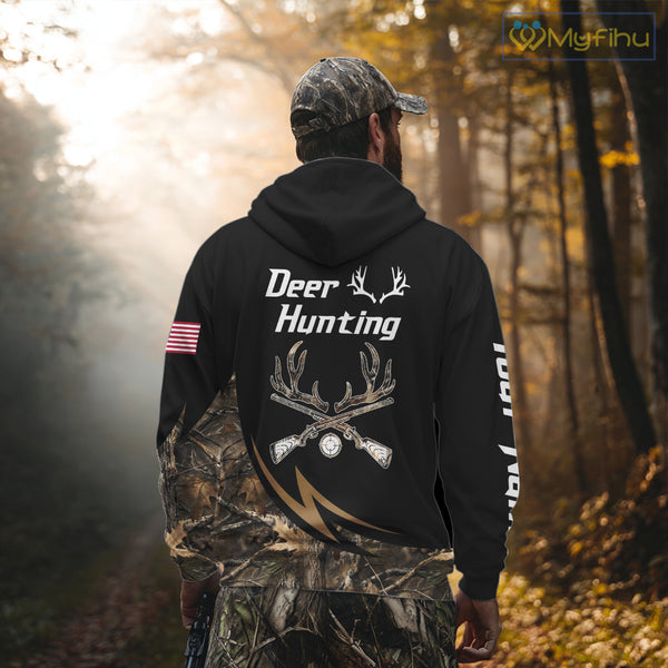 Deer Hunting Camo with US Flag 3D Printed Shirts for Men, Best Gift Ideas for Hunters NBT186