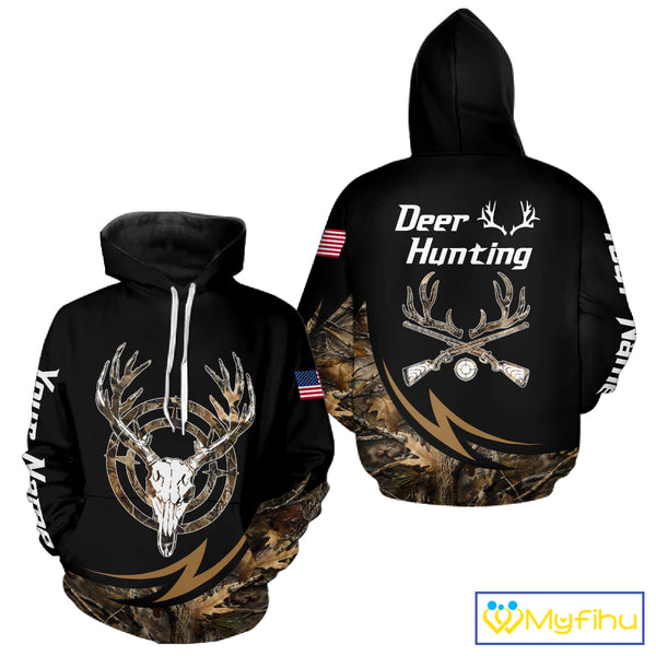 Deer Hunting Camo with US Flag 3D Printed Shirts for Men, Best Gift Ideas for Hunters NBT186