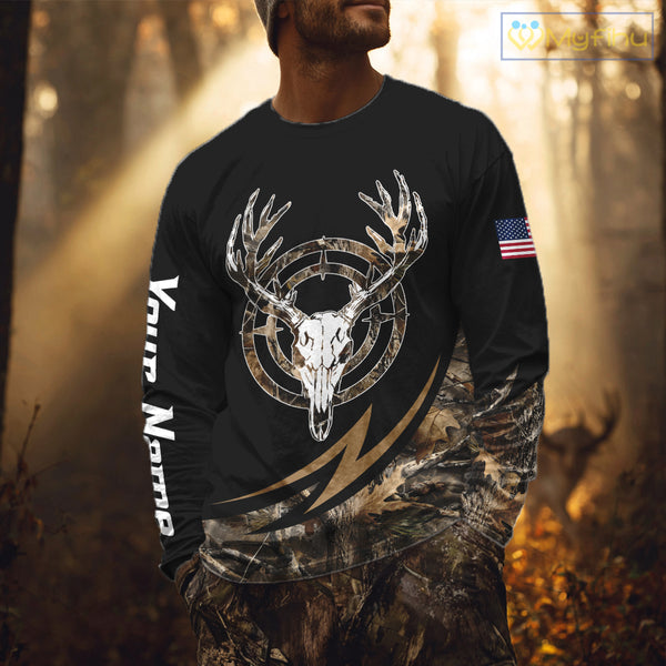 Deer Hunting Camo with US Flag 3D Printed Shirts for Men, Best Gift Ideas for Hunters NBT186