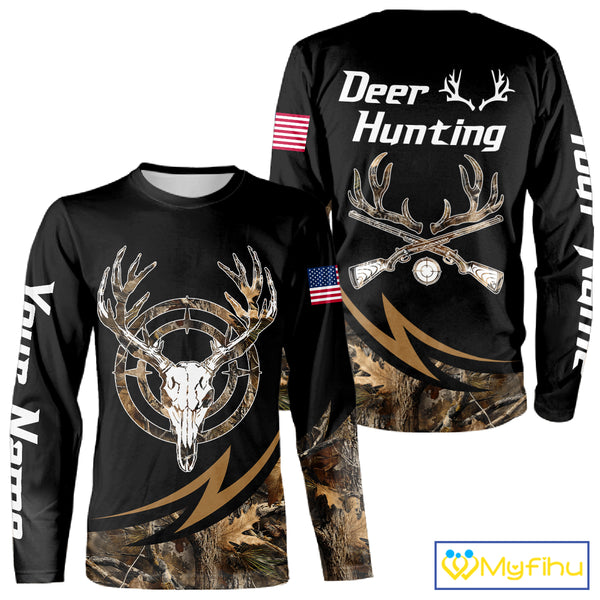 Deer Hunting Camo with US Flag 3D Printed Shirts for Men, Best Gift Ideas for Hunters NBT186