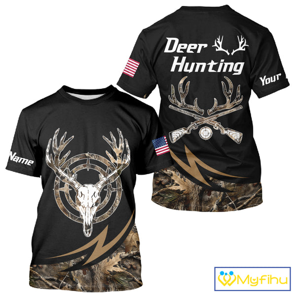 Deer Hunting Camo with US Flag 3D Printed Shirts for Men, Best Gift Ideas for Hunters NBT186