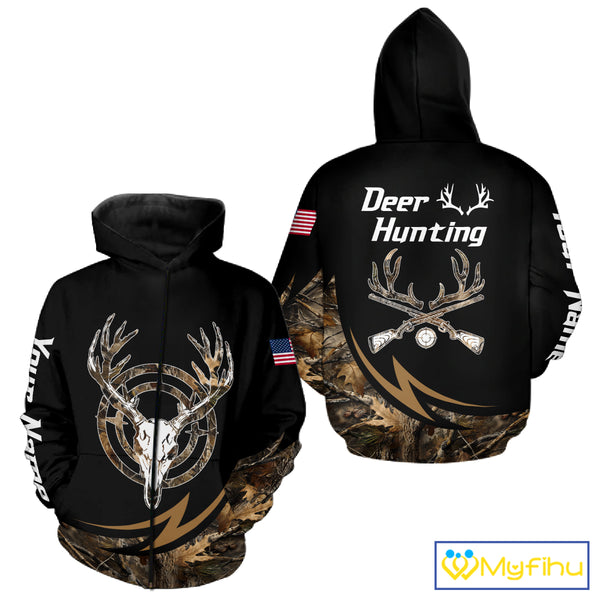 Deer Hunting Camo with US Flag 3D Printed Shirts for Men, Best Gift Ideas for Hunters NBT186